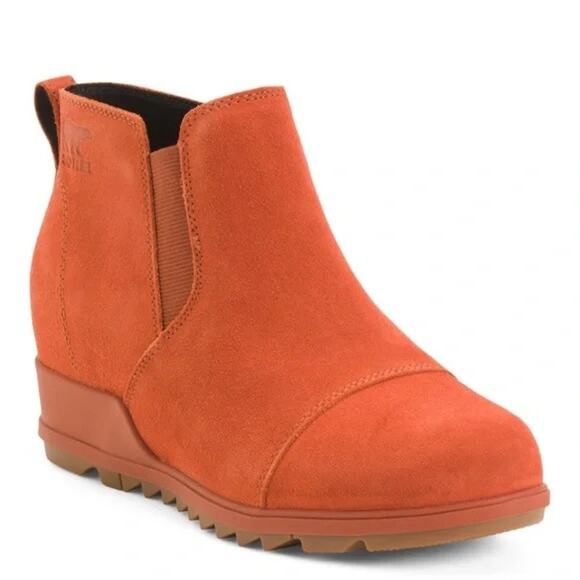 Sorel Evie Orange Pull On Chelsea Wedge Booties Sz 8.5 / 39.5 NWOT. - Picture 1 of 4